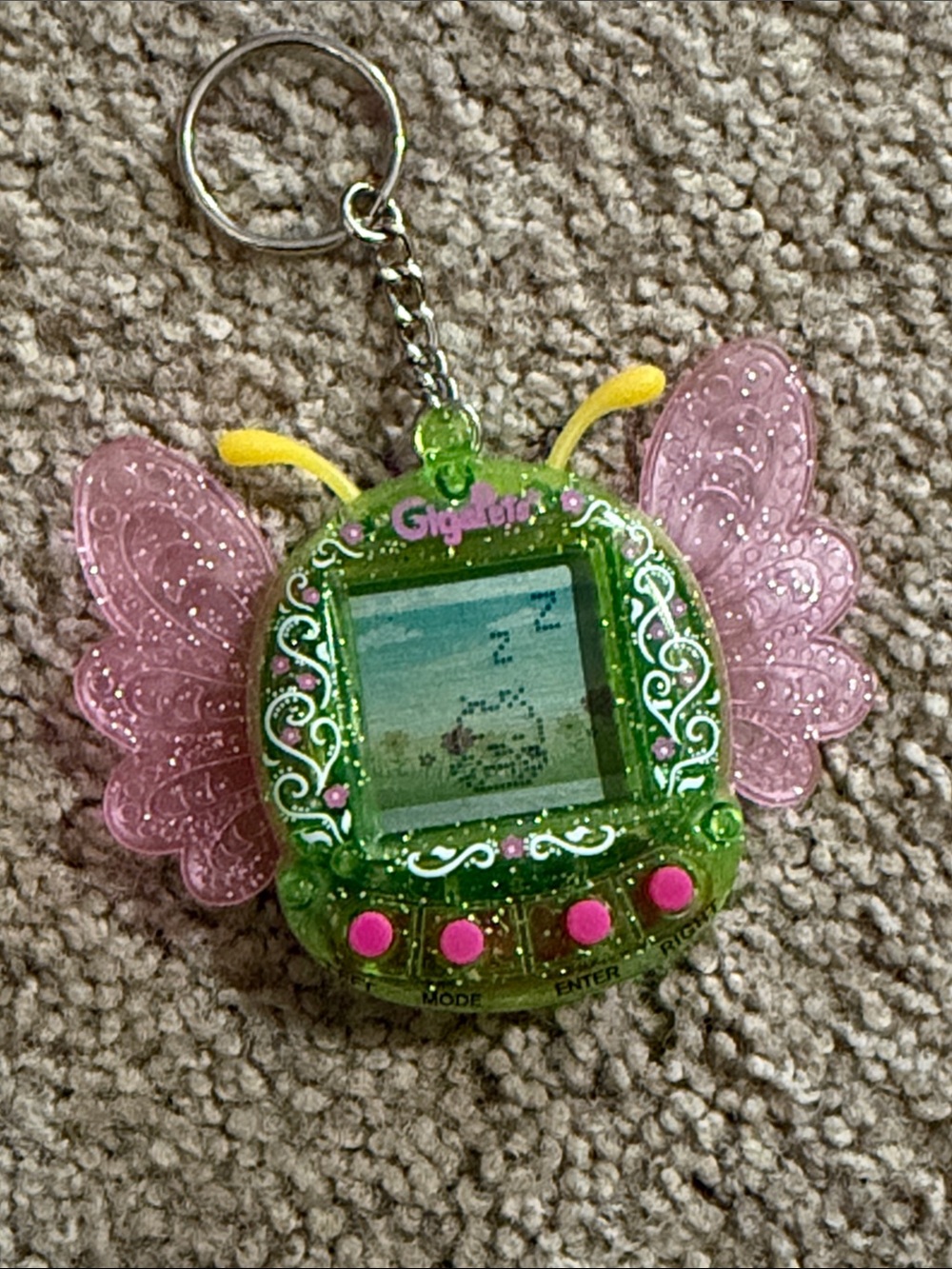 GigaPet Butterfly Virtual Pet Keychain - Green & Pink